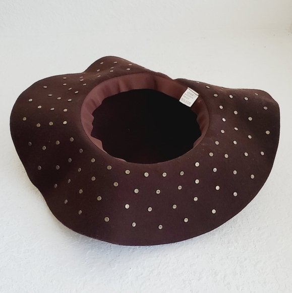 Tahari Chocolate Brown Studded Floppy 100% Wool Hat - Picture 4 of 8